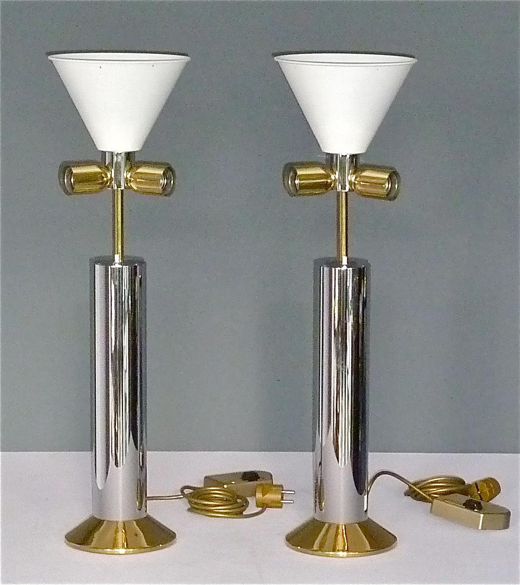 Late 20th Century Large Pair Italian Table Lamps Rizzo Rega Crespi Style Chrome Gilt Brass 1970s