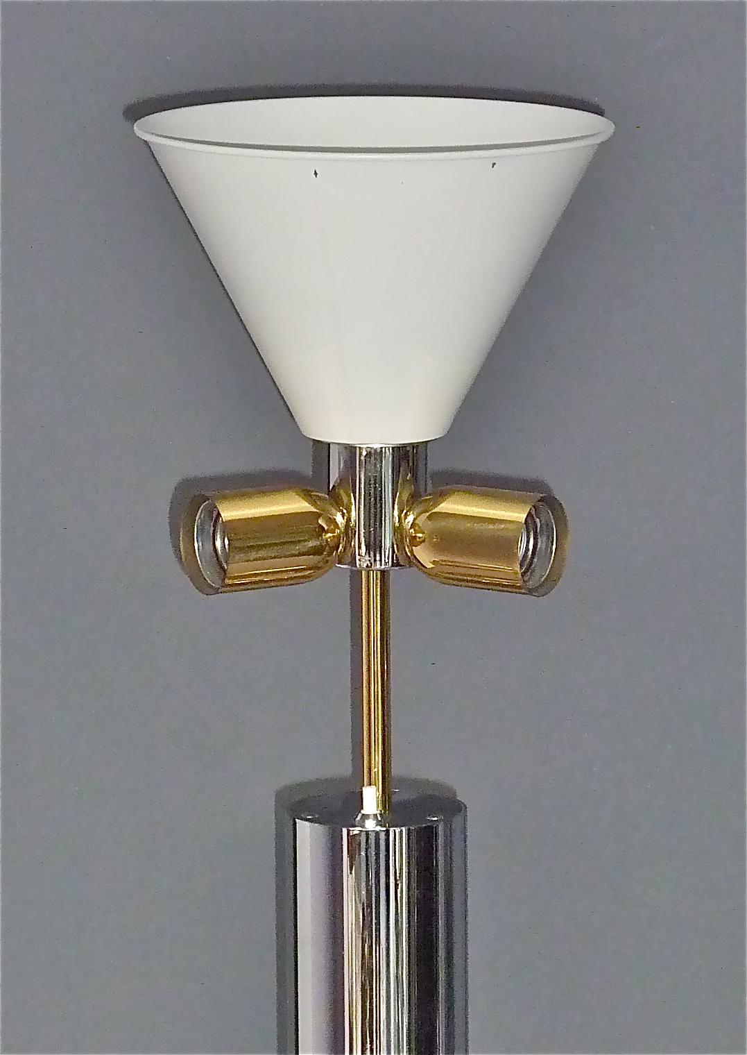 Large Pair Italian Table Lamps Rizzo Rega Crespi Style Chrome Gilt Brass 1970s 1
