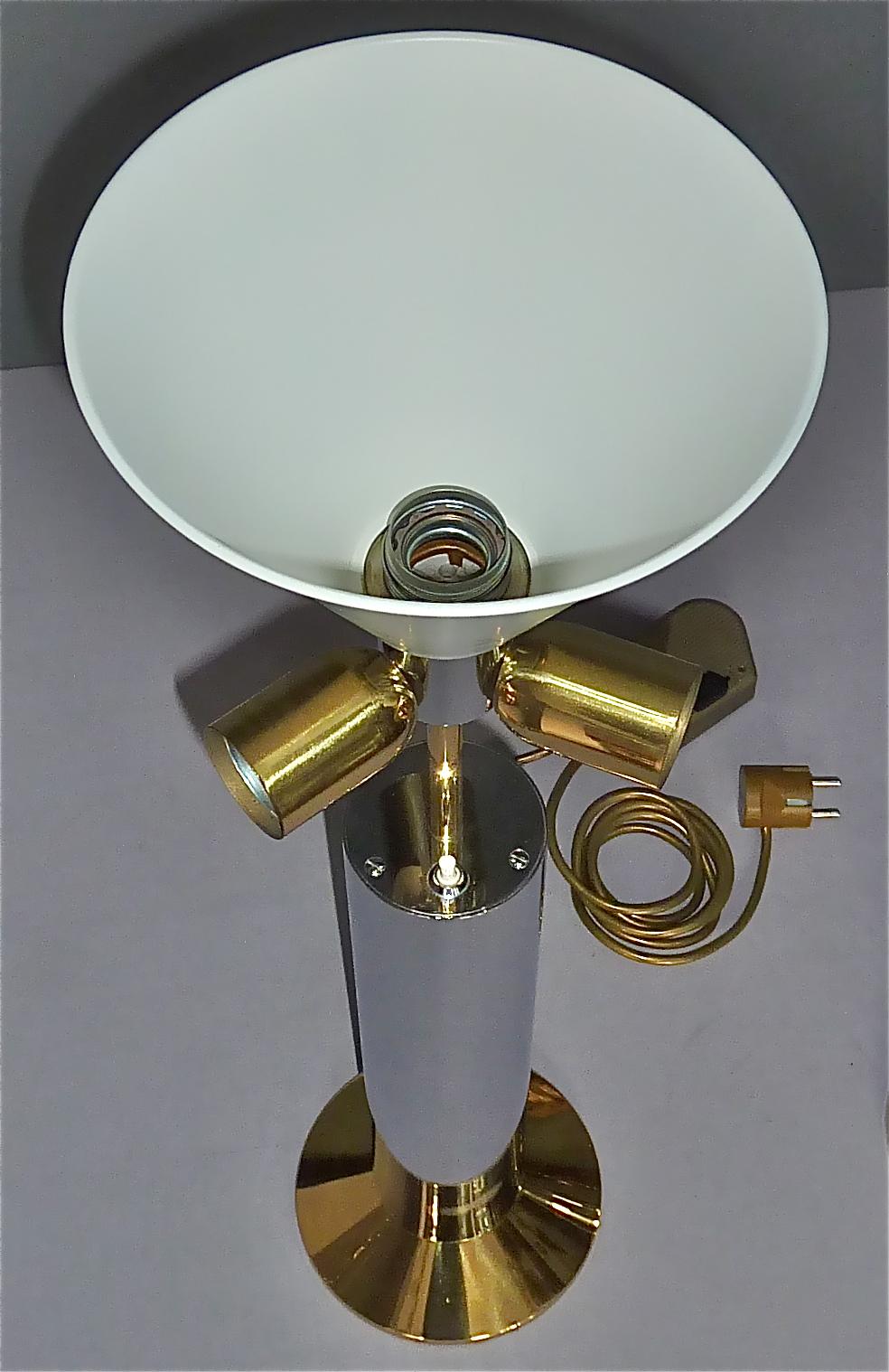 Large Pair Italian Table Lamps Rizzo Rega Crespi Style Chrome Gilt Brass 1970s 2