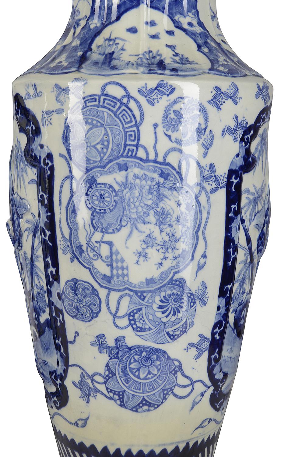 19th Century Large Pair of Japanese Blue and White Vases, circa 1890 For Sale