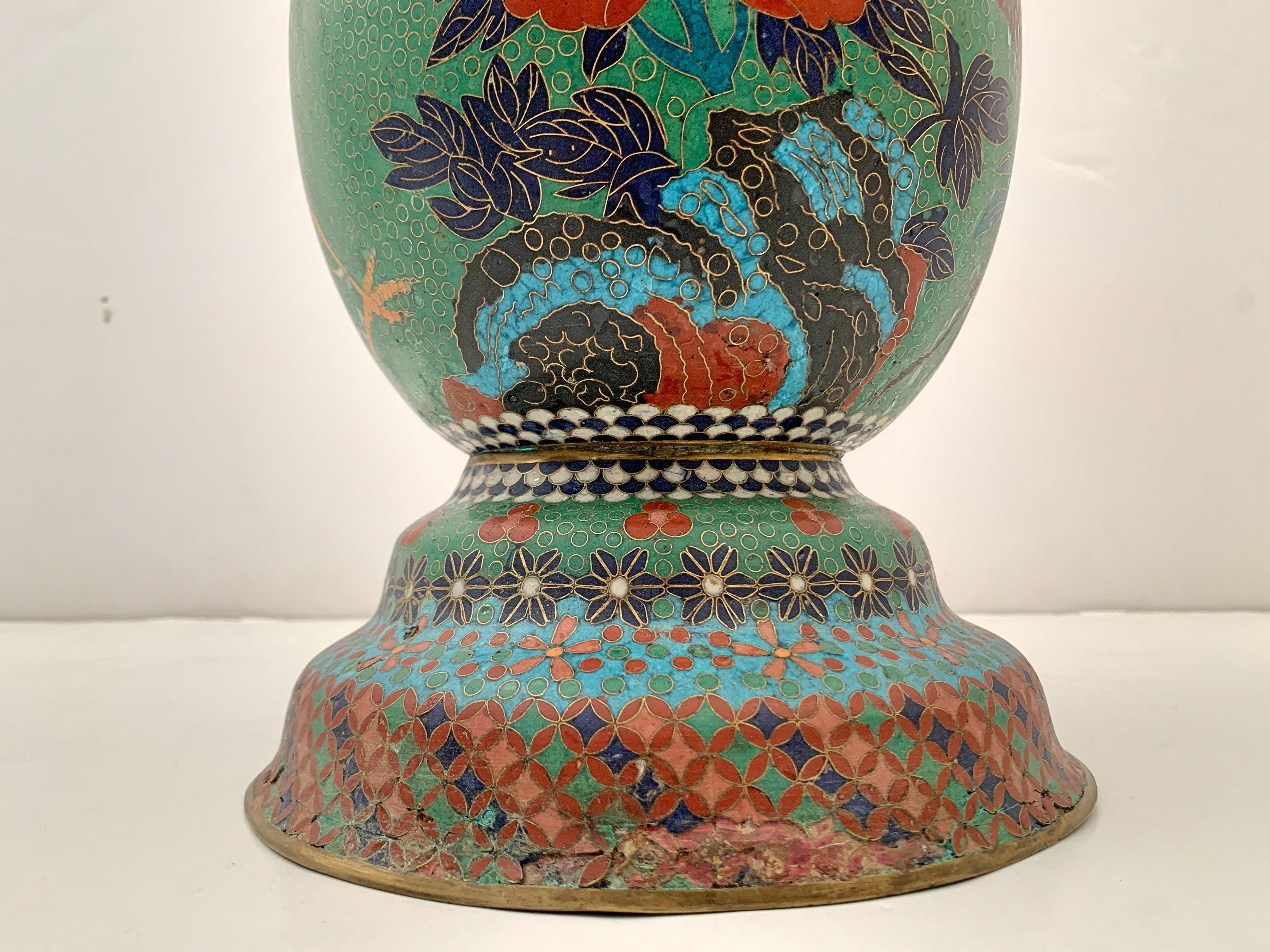 Large Pair of Japanese Cloisonne Peacock Vases Attributed to Kaji Tsunekichi 5