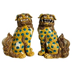 Retro Large Pair Japanese Glazed Porcelain Lions, Komainu, Showa Era, 1960's, Japan