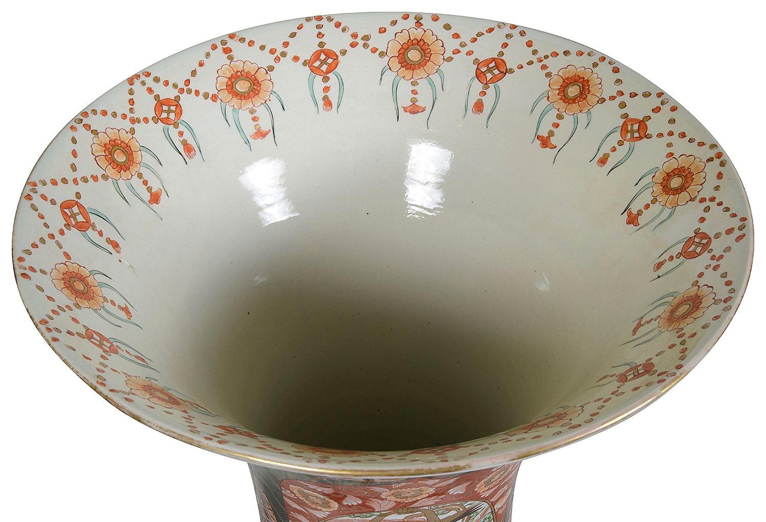Hand-Painted Large pair Japanese Imari Spill vases, C19th, 93cm high For Sale