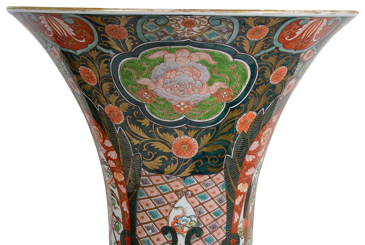 19th Century Large pair Japanese Imari Spill vases, C19th, 93cm high For Sale