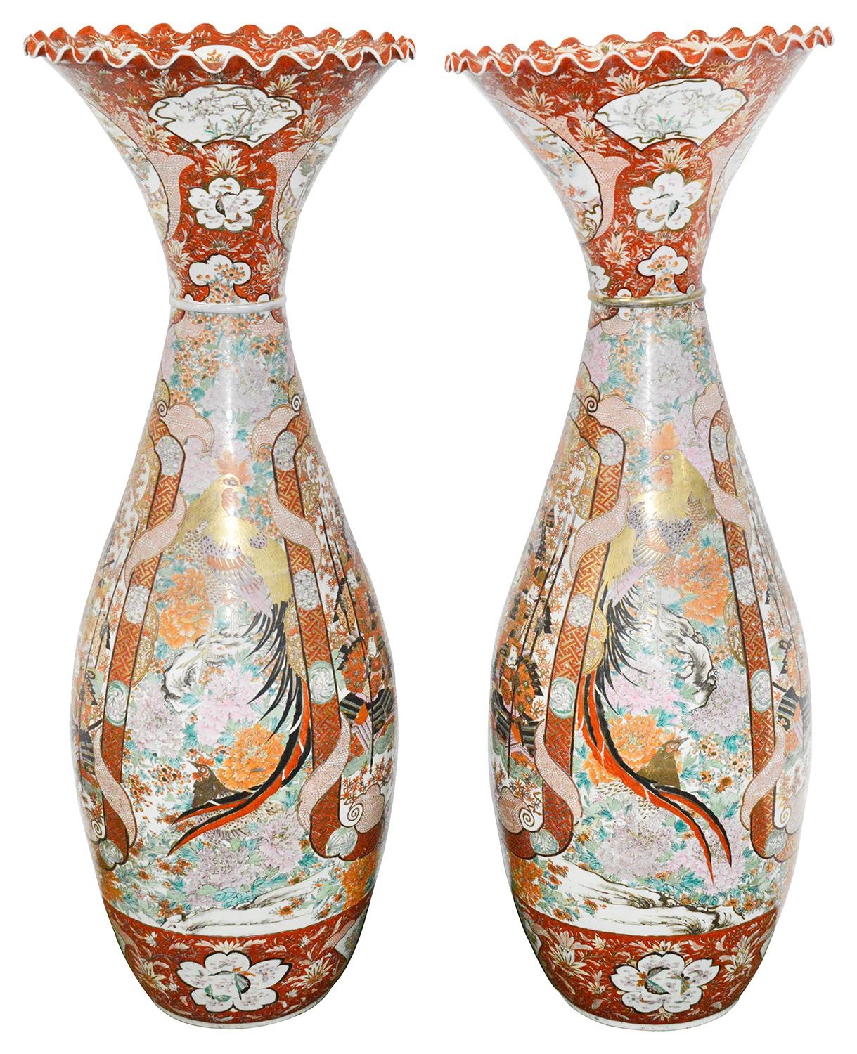 20th Century Large Pair Japanese Kutani Vases, circa 1900 For Sale