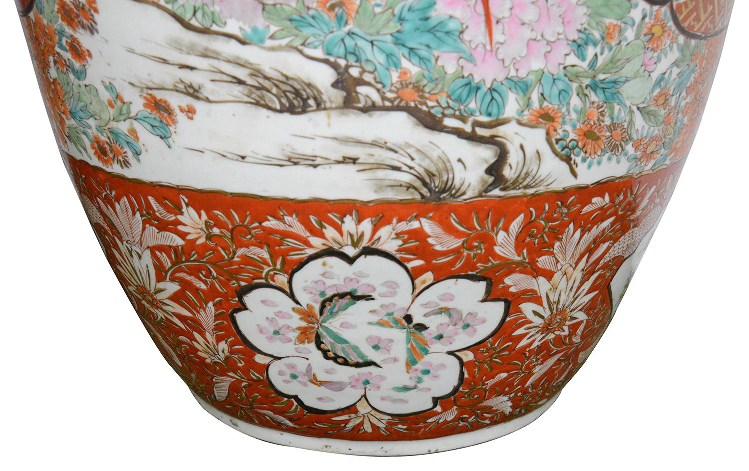 Porcelain Large Pair Japanese Kutani Vases, circa 1900 For Sale