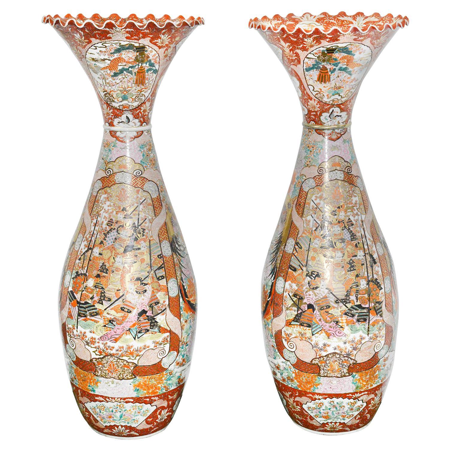 Large Pair Japanese Kutani Vases, circa 1900 For Sale