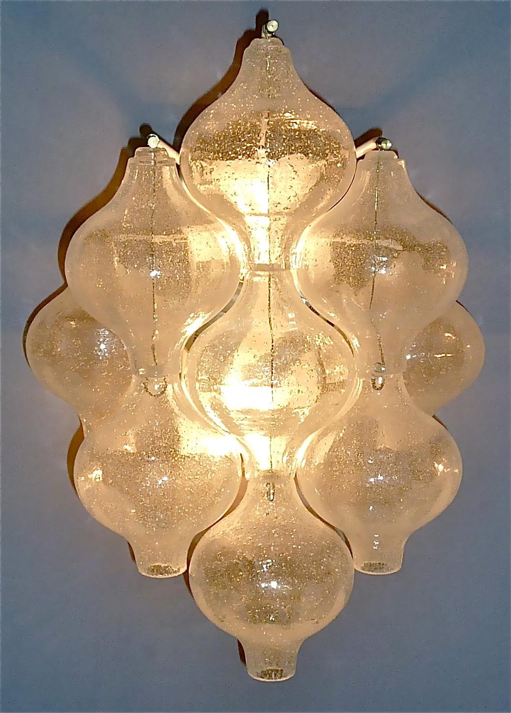 Large Pair of Kalmar Tulipan Wall Lights Sconces Murano Glass White Brass, 1960s For Sale 7