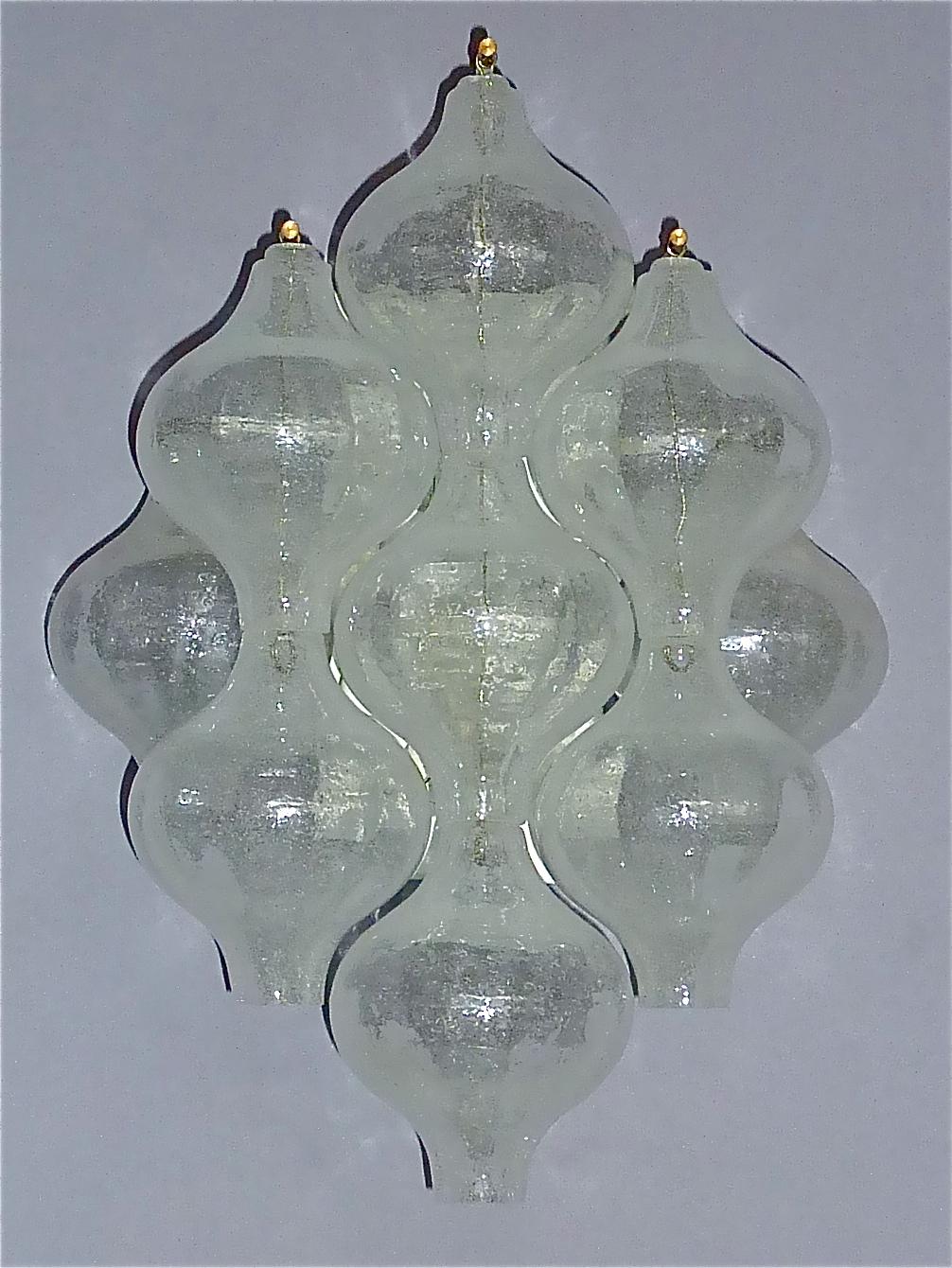 Mid-Century Modern Large Pair of Kalmar Tulipan Wall Lights Sconces Murano Glass White Brass, 1960s For Sale