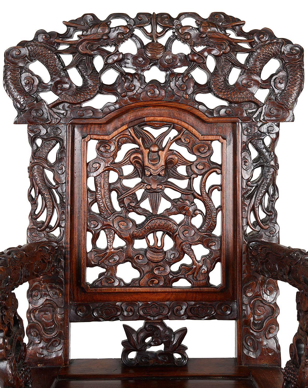 Large Pair of Late 19th Century Chinese Hardwood Armchairs 2