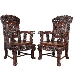 Large Pair of Late 19th Century Chinese Hardwood Armchairs