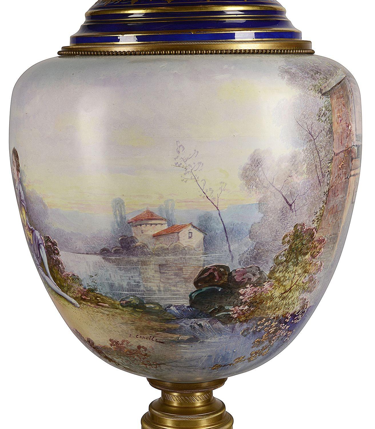 Louis XVI Large Pair Late 19th Century Sevres Style Porcelain Vase For Sale