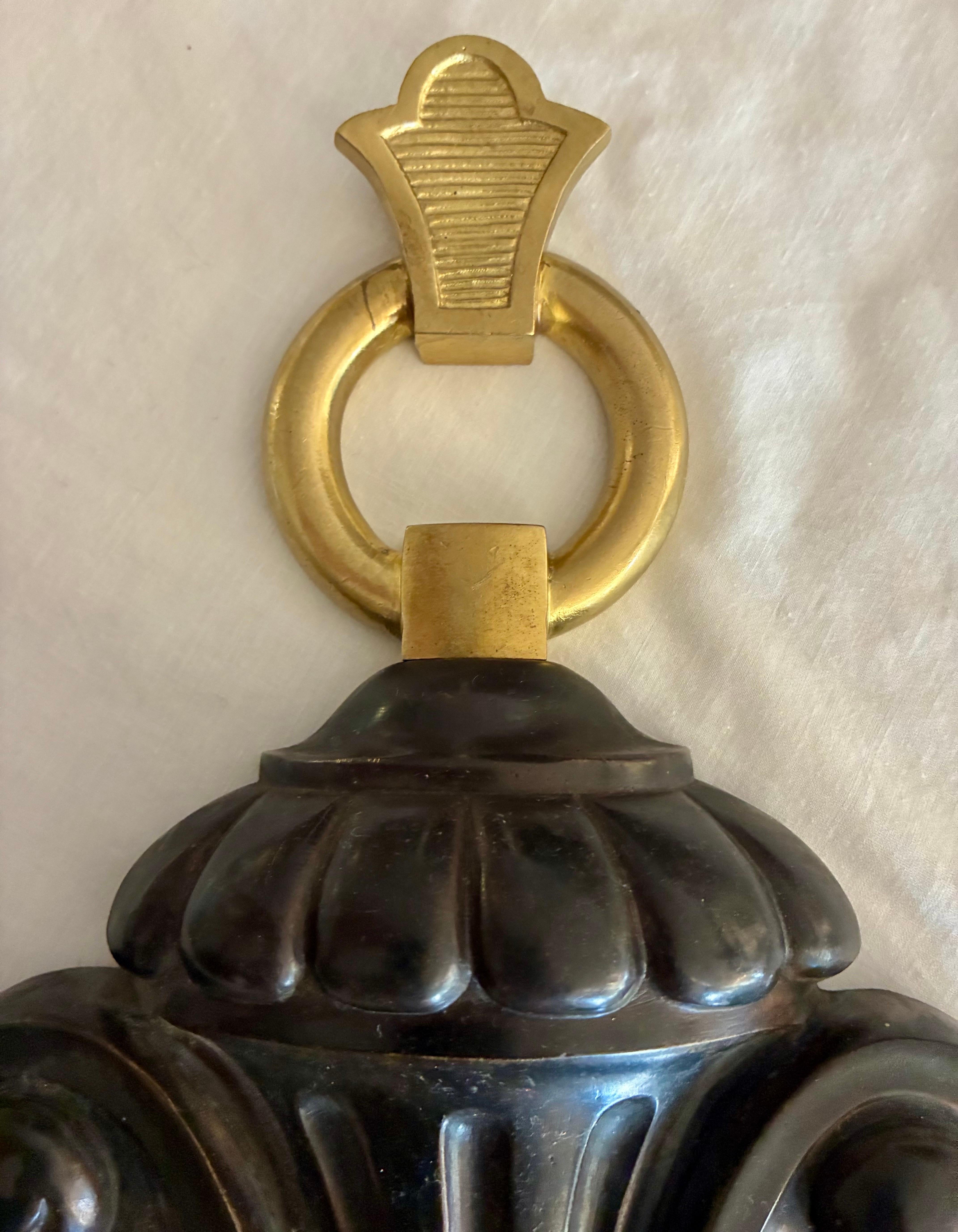 Large Pair Louis XIV Style Bronze Three Arm Sconces For Sale 5