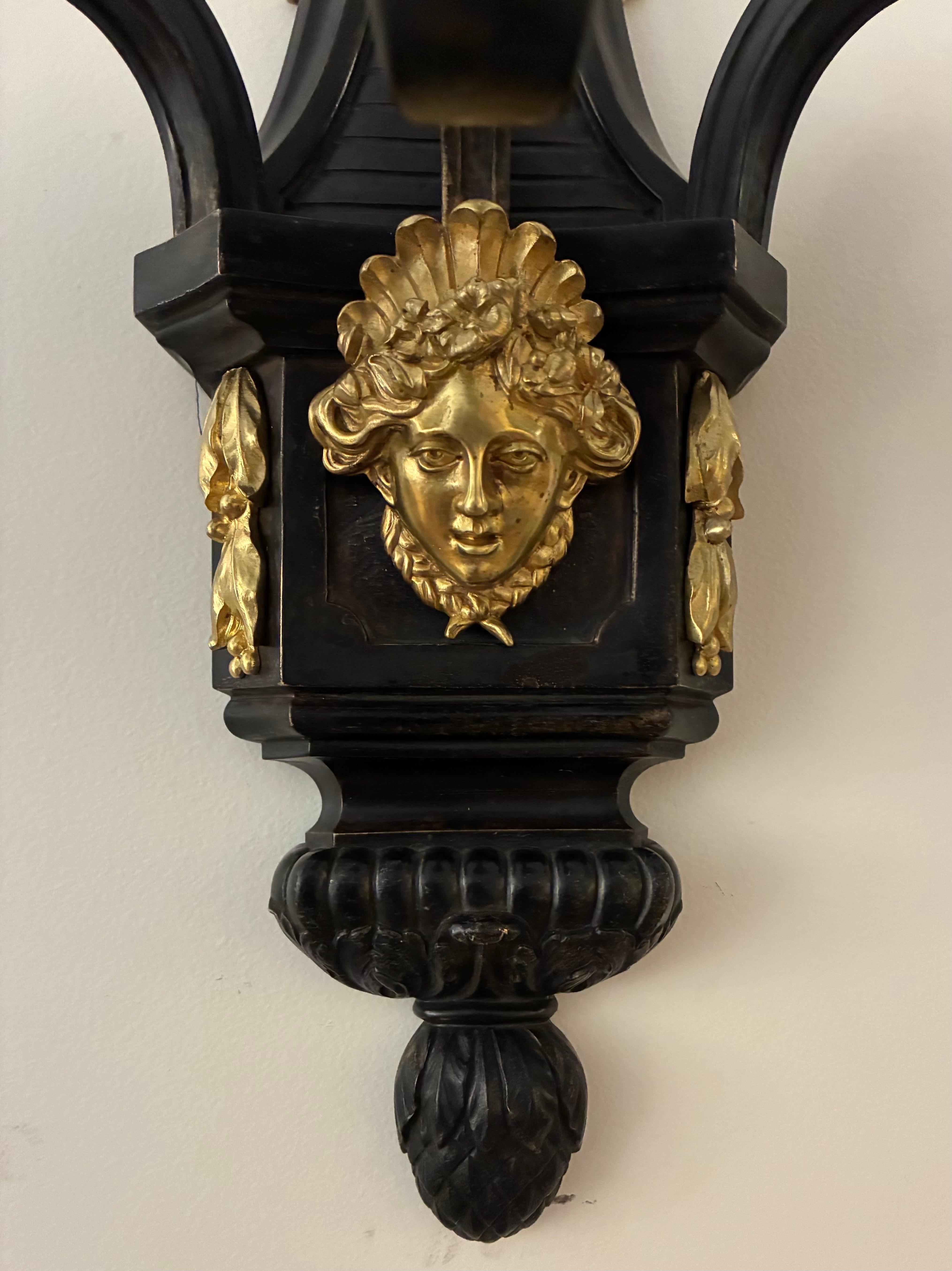 18th Century Large Pair Louis XIV Style Bronze Three Arm Sconces For Sale