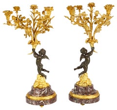 Large Pair of Louis XVI Style Gilded Candelabra, 19th Century