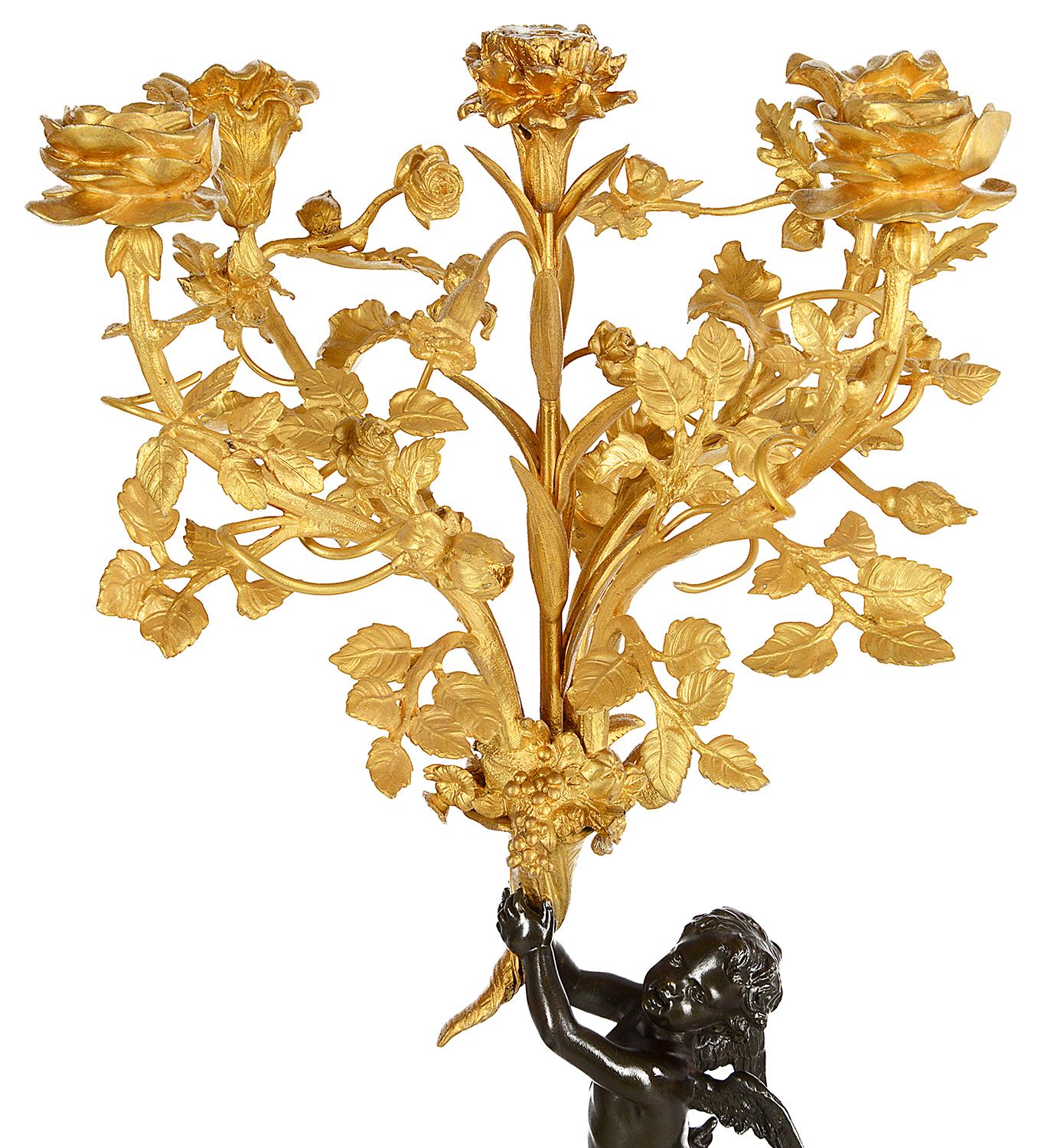 Gilt Large Pair of Louis XVI Style Gilded Candelabra, 19th Century For Sale