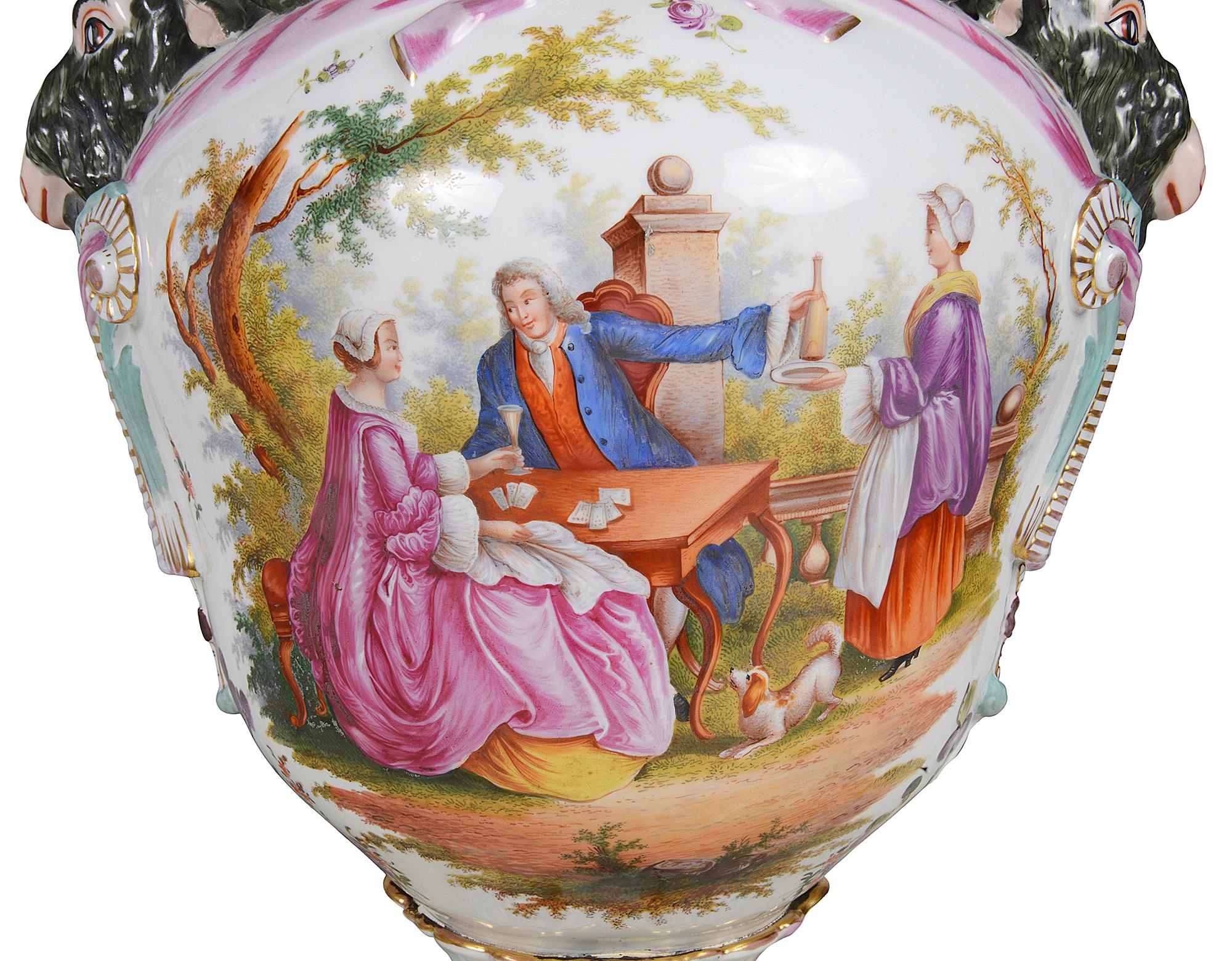 Large Pair Meissen Style Porcelain Lidded Vases, 19th Century For Sale 5