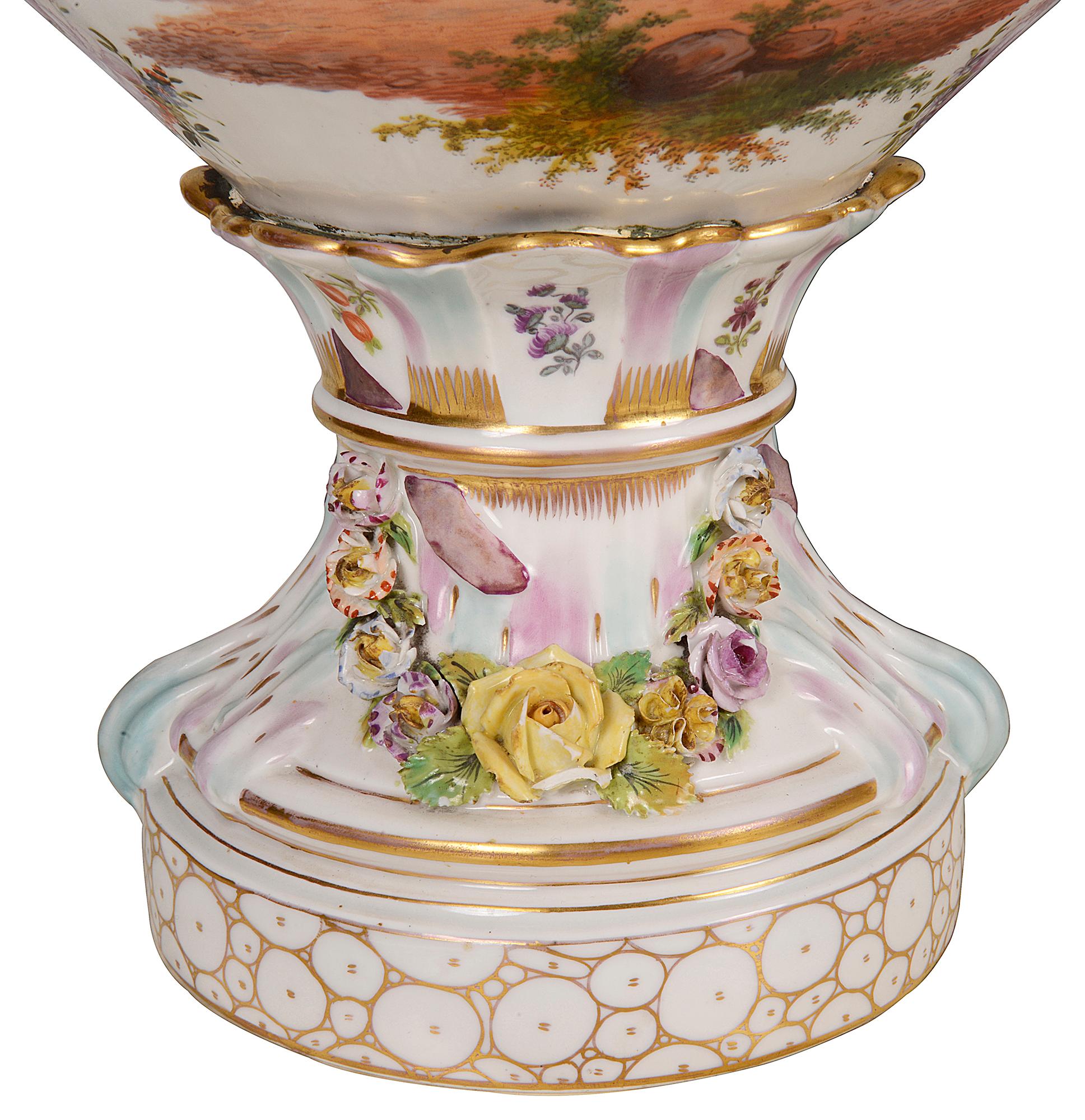 Large Pair Meissen Style Porcelain Lidded Vases, 19th Century For Sale 6