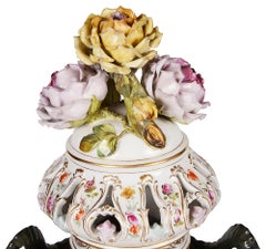 Large Pair Meissen Style Porcelain Lidded Vases, 19th Century
