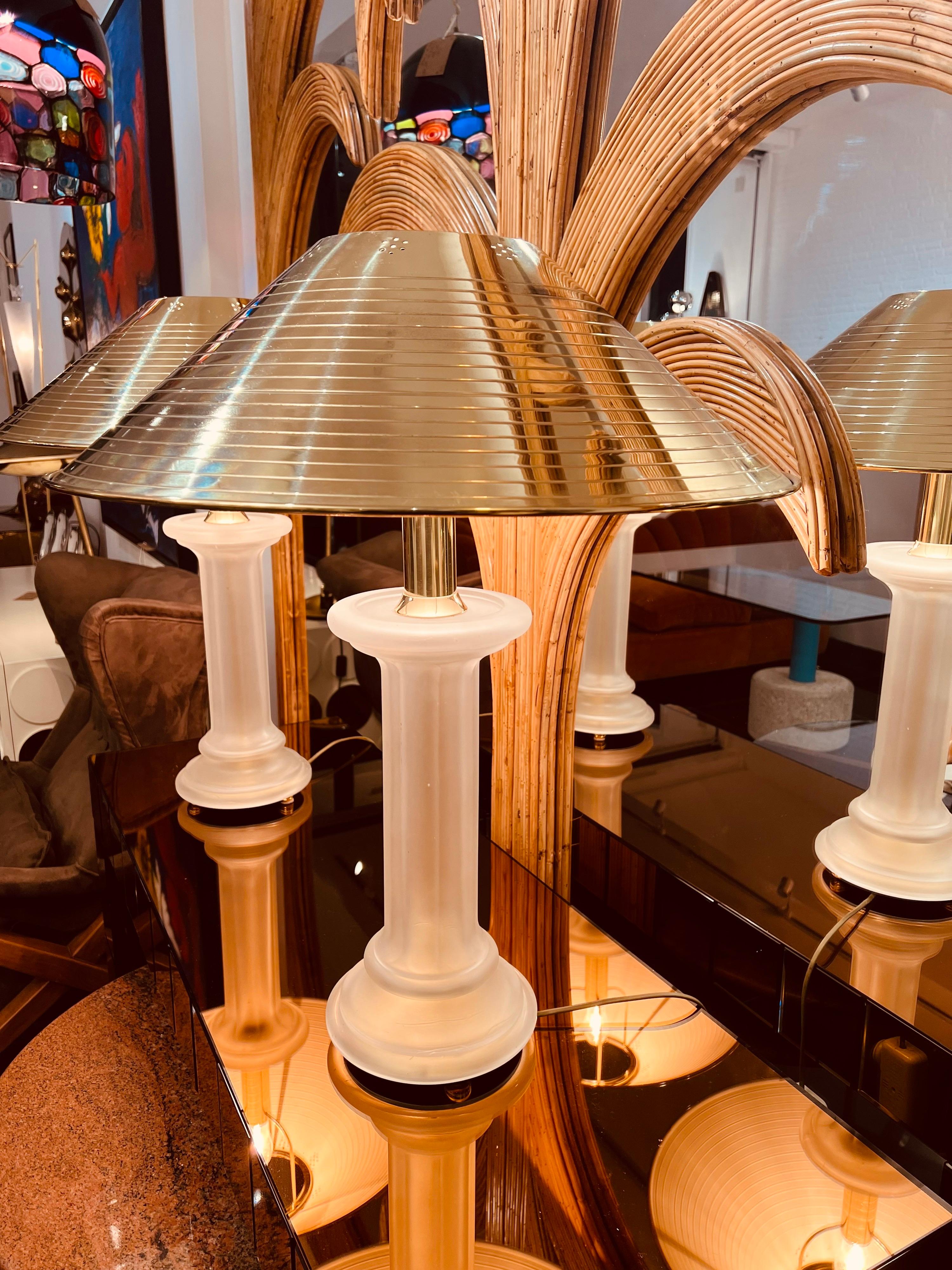 Italian Large Pair Murano Glass & Brass Table Lamps