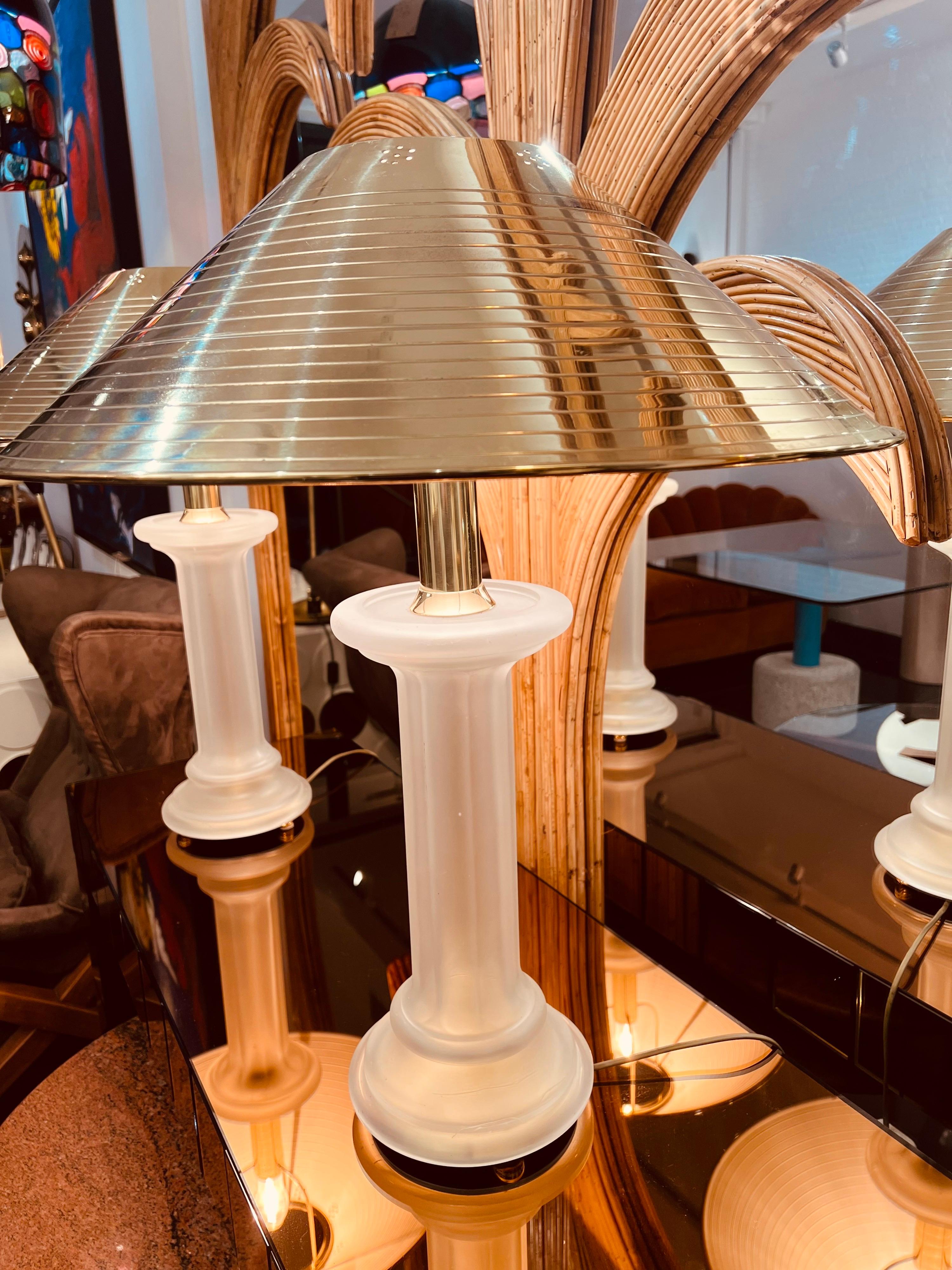 Large Pair Murano Glass & Brass Table Lamps In Good Condition In London, GB