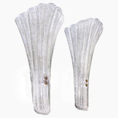 Large Pair Murano Glass Fluted Leaf Wall Sconces