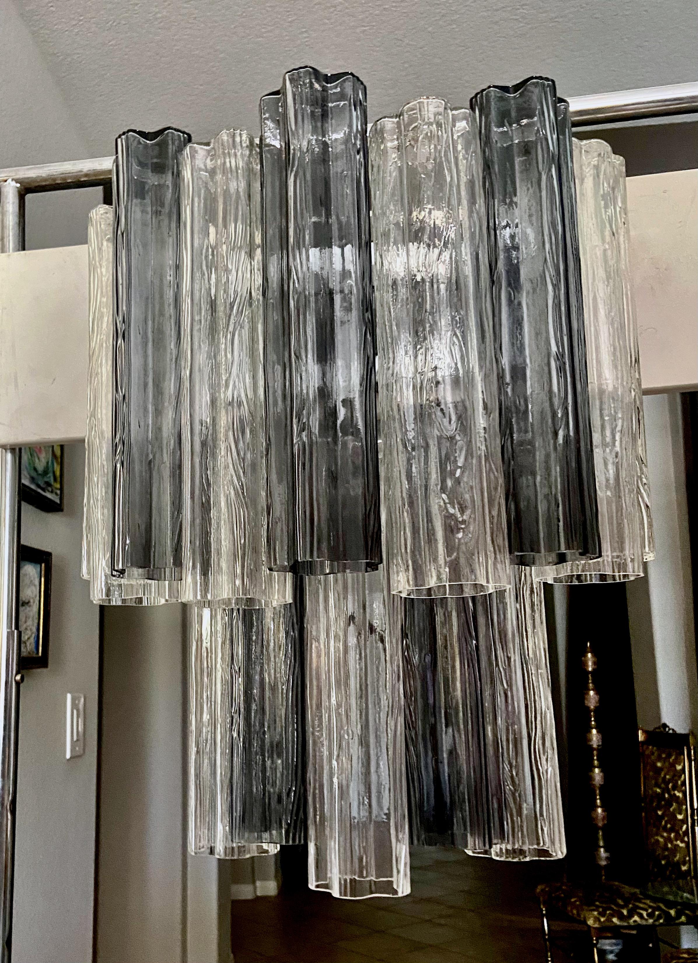 Large Pair Murano Tonchi Glass Tubes Wall Sconces For Sale 11