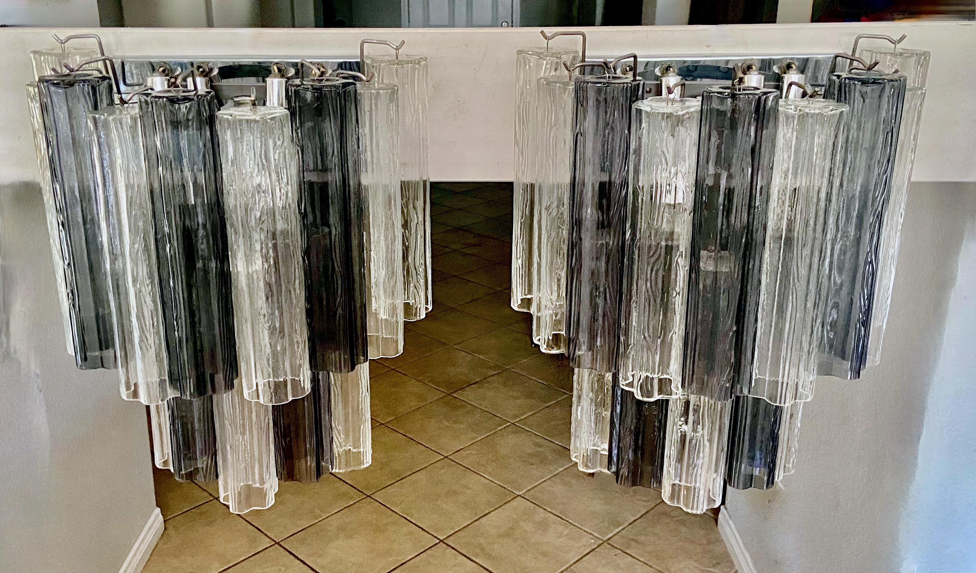 Large Pair Murano Tonchi Glass Tubes Wall Sconces In Good Condition For Sale In Palm Springs, CA