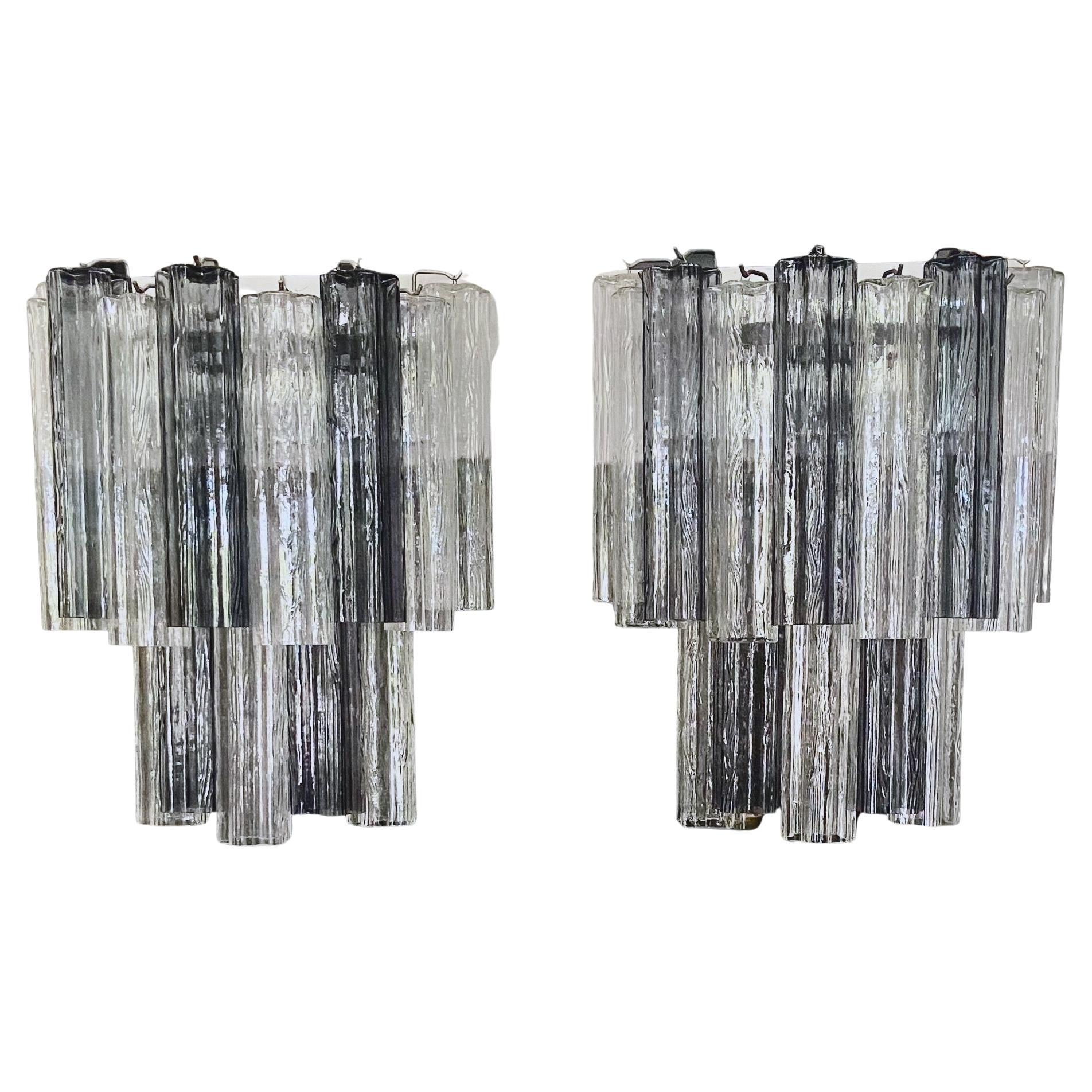 Large Pair Murano Tonchi Glass Tubes Wall Sconces