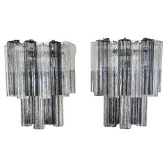 Vintage Large Pair Murano Tonchi Glass Tubes Wall Sconces