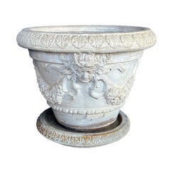 Large Pair Neoclassical Style Cast Stone Planters with Undertrays
