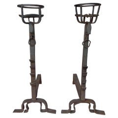 Large Pair of 17th Century Forged Iron Andirons