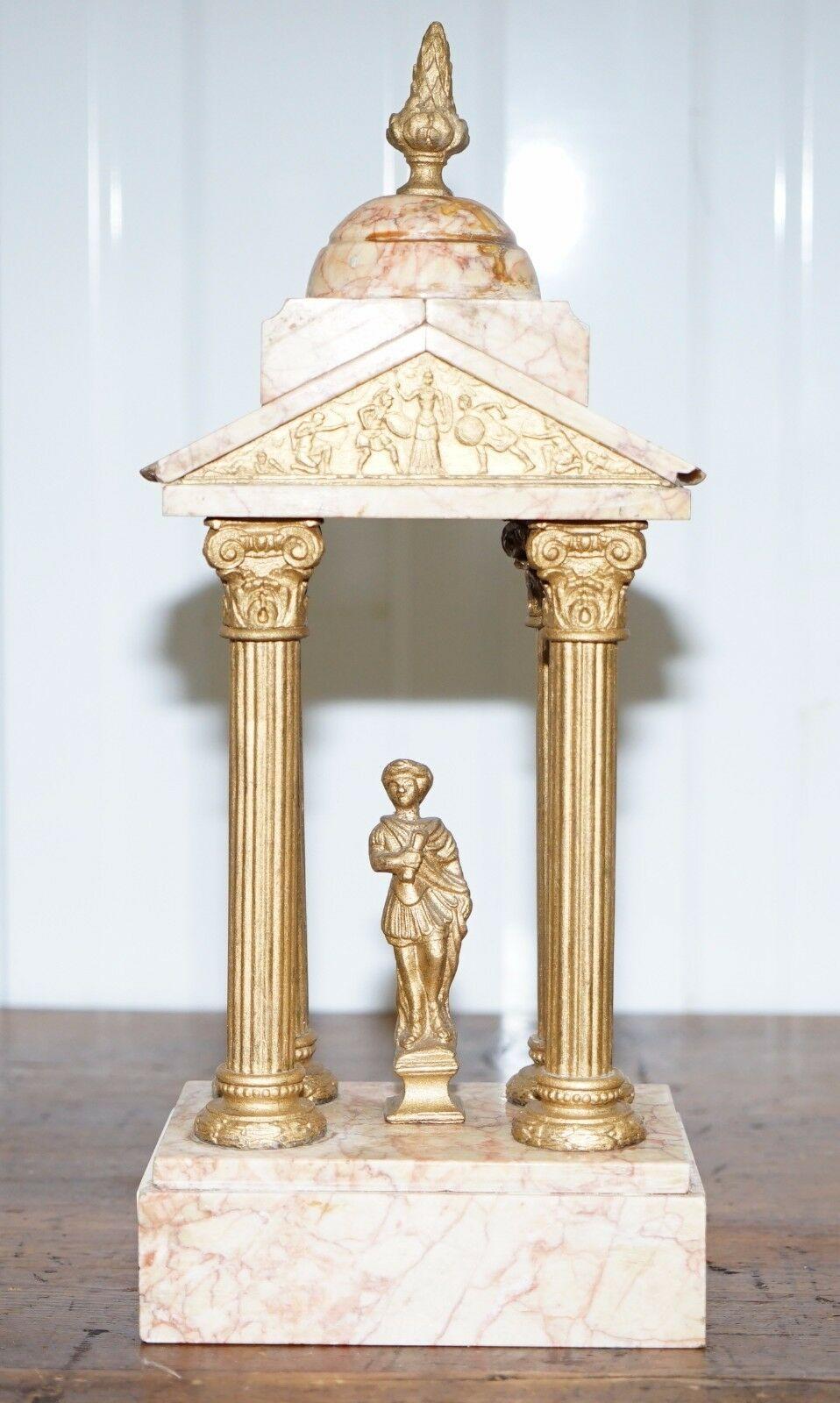 We are delighted to offer for sale this pair of large heavily distressed very old solid marble with bronzed Corinthian pillars and Roman neoclassical figures Grand Tour statues

A very old and good looking solid marble pair, the pictures really