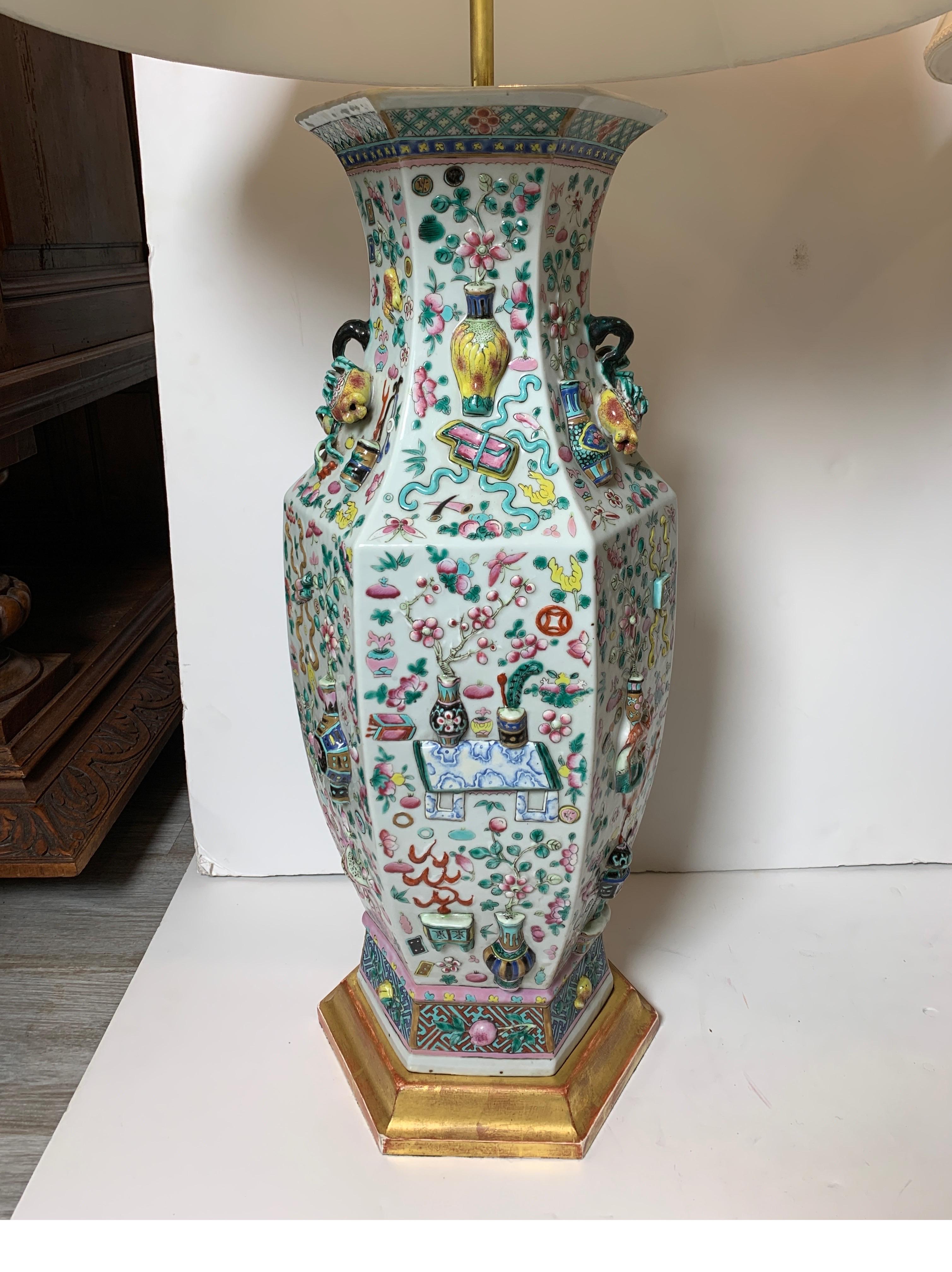 Early 19th Century Large Pair of 1820s Chinese Export Porcelain Lamps
