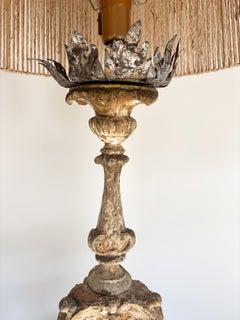 Large Pair of 18th Century Carved Wooden Candlesticks Converted to Lamps