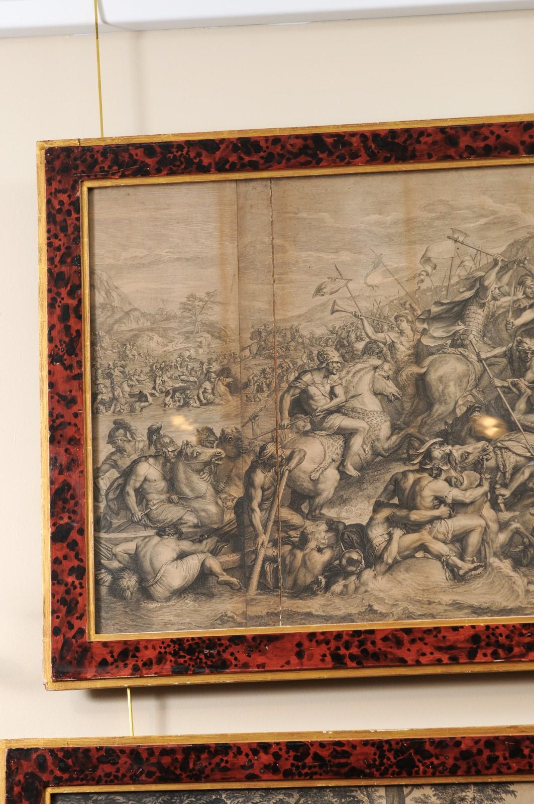 Grande coppia di incisioni di scene di battaglia continentali del XVIII secolo in vendita 4