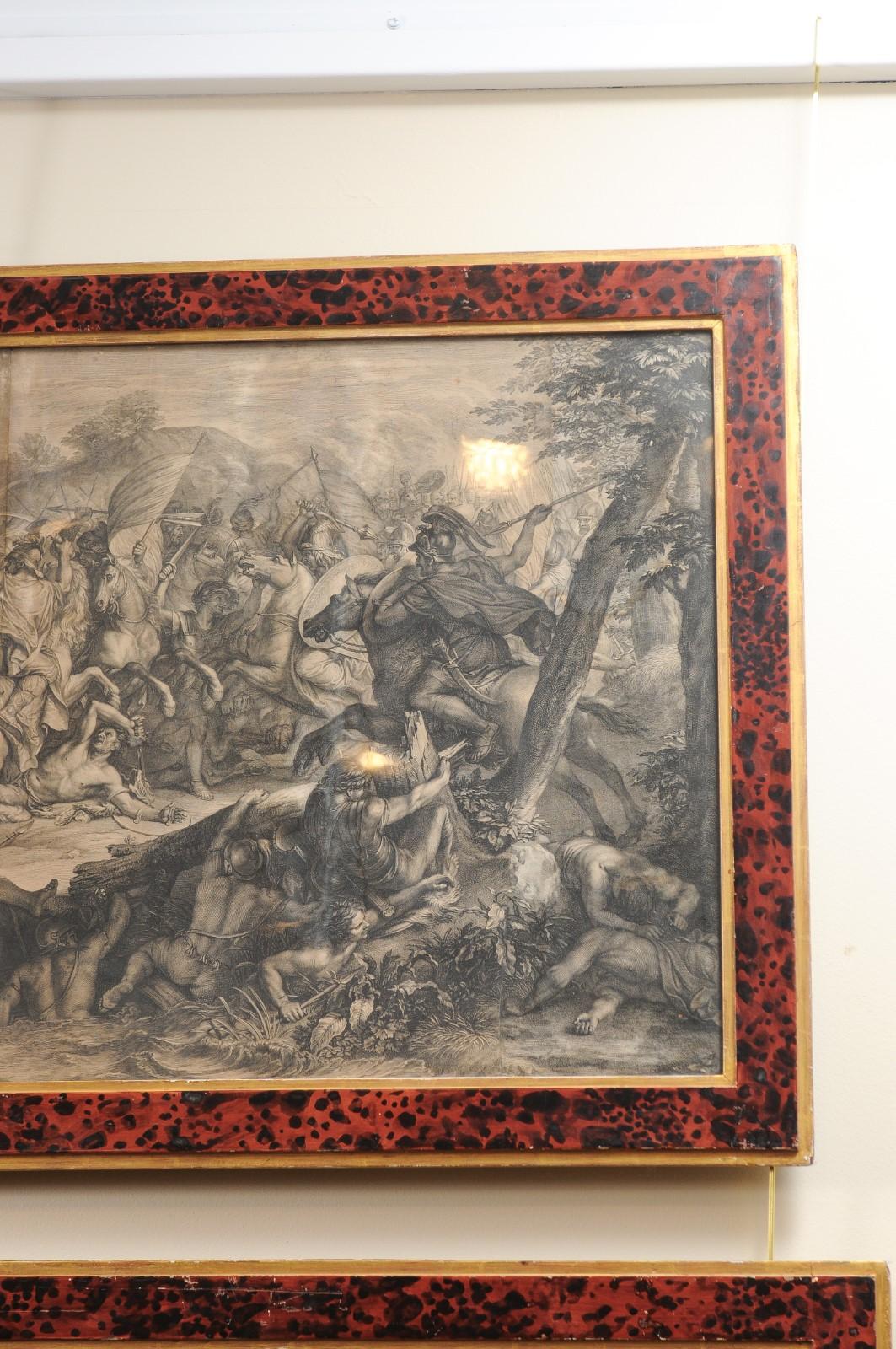 Grande coppia di incisioni di scene di battaglia continentali del XVIII secolo in vendita 6