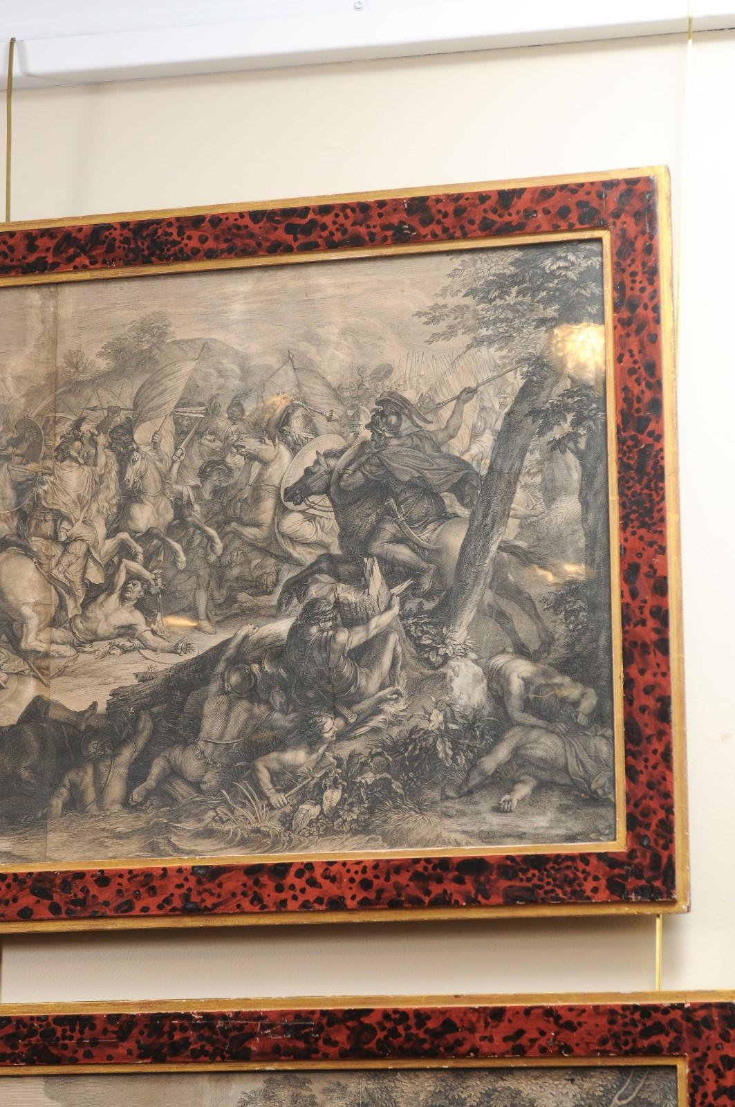 Grande coppia di incisioni di scene di battaglia continentali del XVIII secolo in vendita 7