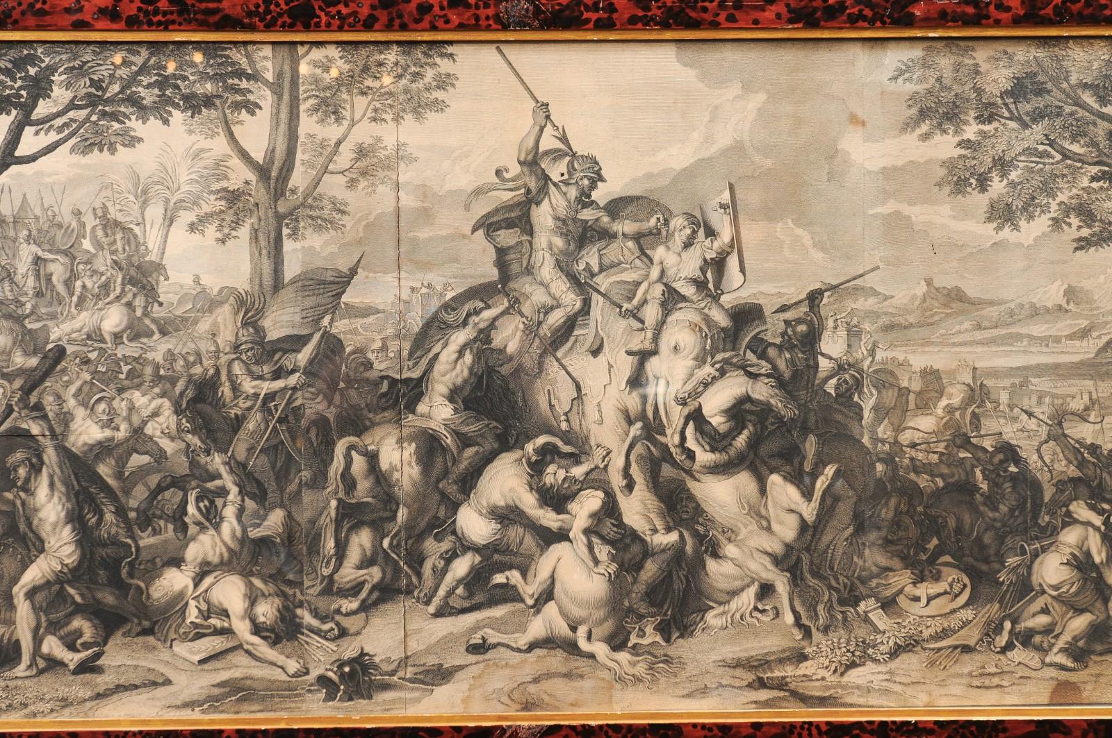 Grande coppia di incisioni di scene di battaglia continentali del XVIII secolo in vendita 8