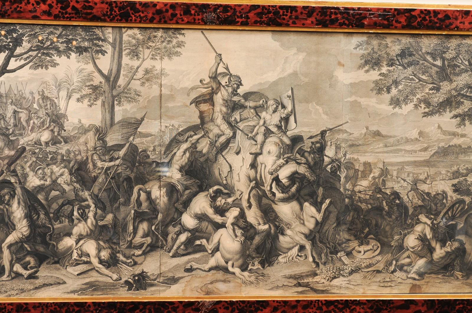 Vetro Grande coppia di incisioni di scene di battaglia continentali del XVIII secolo in vendita