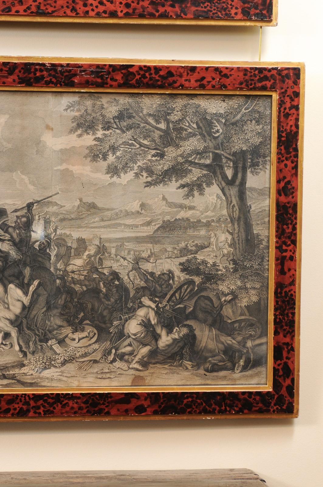 Grande coppia di incisioni di scene di battaglia continentali del XVIII secolo in vendita 1