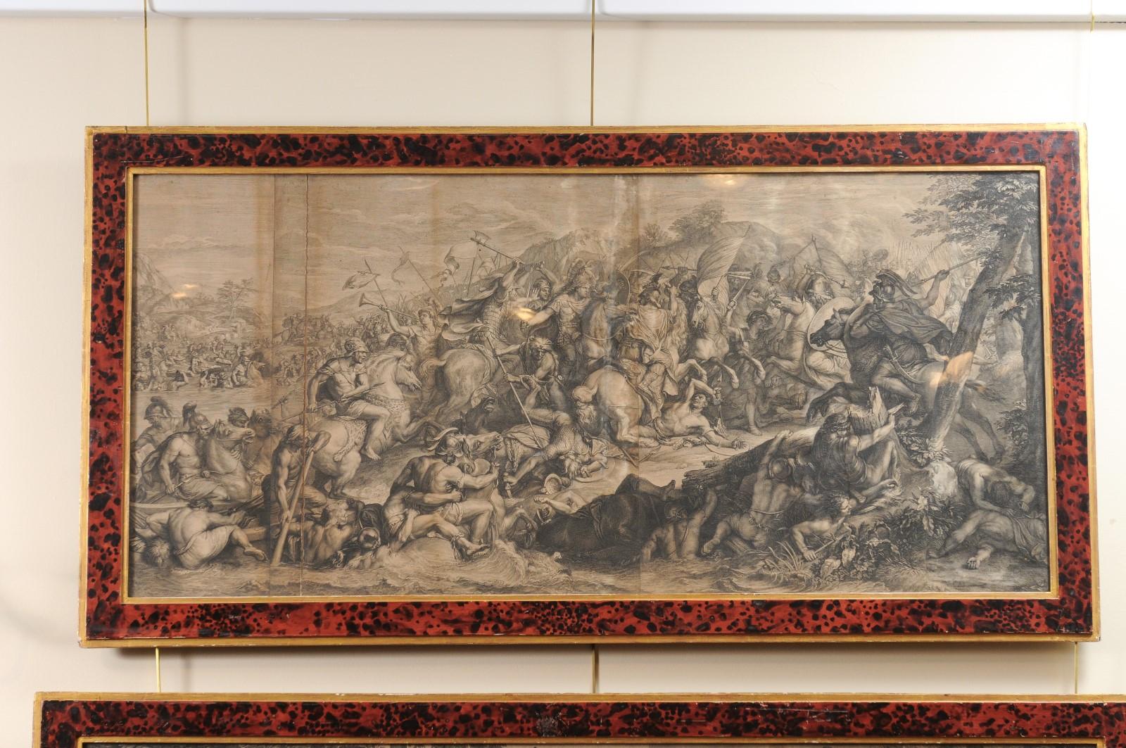 Grande coppia di incisioni di scene di battaglia continentali del XVIII secolo in vendita 3