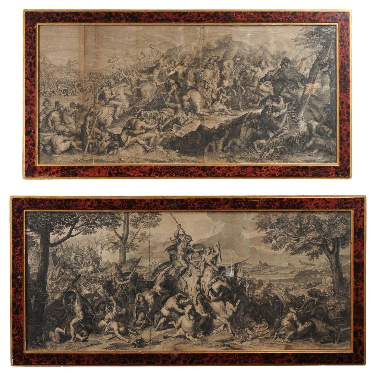 Large Pair of 18th Century Continental Battle Scene Engravings