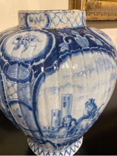 Large Pair of 18th Century Dutch Delft Jars with Lids