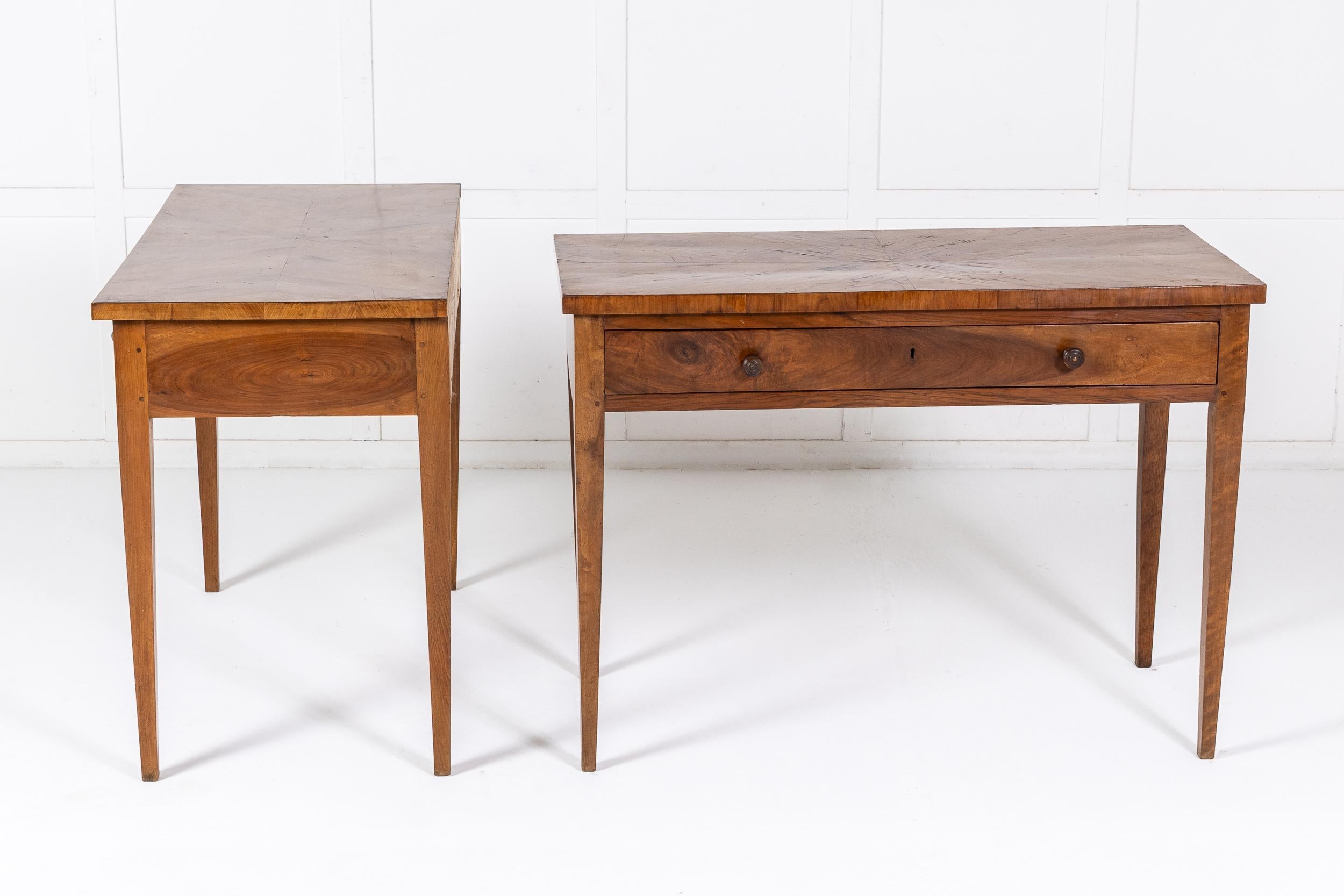 A Fine and Large Pair of 18th Century French Louis XVI Period Side or Console Tables in Ash and Walnut.

The tables are finely proportioned and are larger than average size for pieces of this type. They are timelessly elegant in their design with
