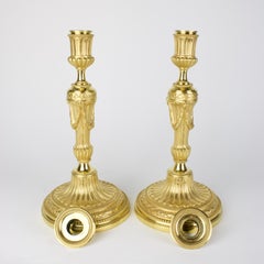 Large Pair of 18th Century French Louis XVI Neoclassical Gilt Bronze Candlestick
