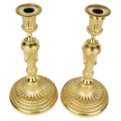 Large Pair of 18th Century French Louis XVI Neoclassical Gilt Bronze Candlestick