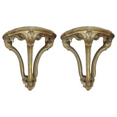 Large Pair of 18th Century Italian Baroque Giltwood Wall Brackets