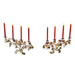 Large Pair Of 1940s Italian Grape Toleware Tôle Candle Sconces