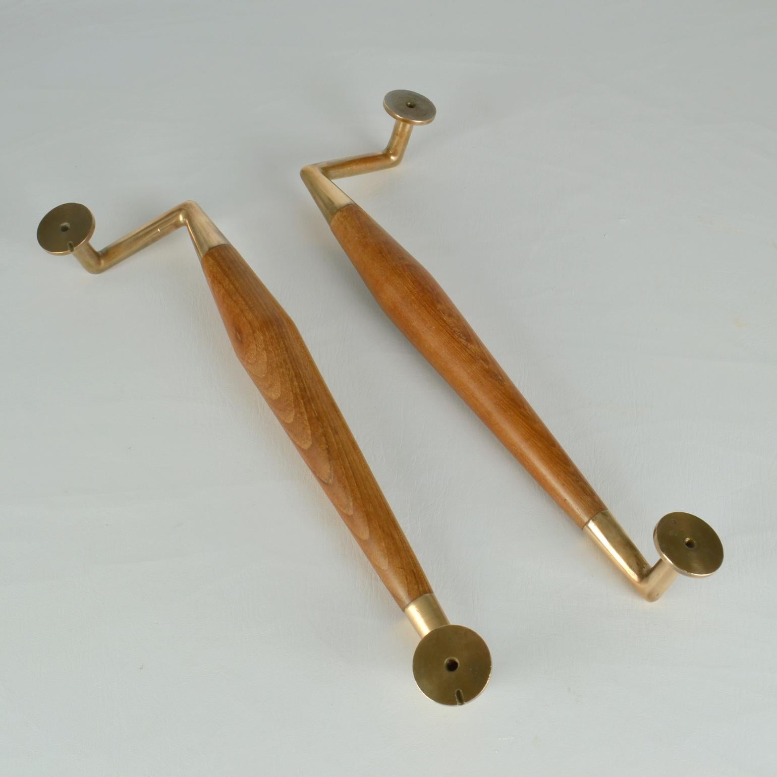 Large Pair of 1950's Beech and Copper Push and Pull Door Handles 4